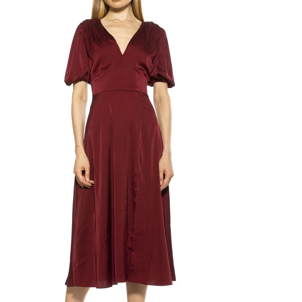 V-neck Midi Dress Fit and Flare Cranberry ALEXIA ADMOR Nola Dress Size 12 NWT - Picture 2 of 11